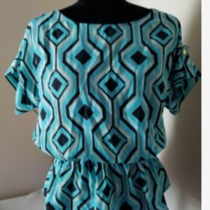 MICHAEL KORS NWOT AQUA & BLACK PEPLUM TOP 6